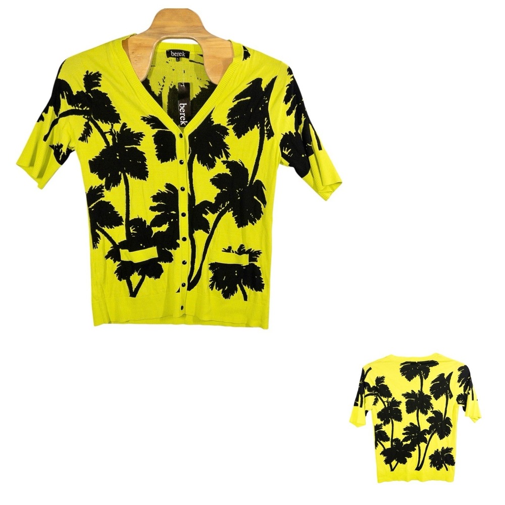 NWT Berek Cardigan Womens 1X‎ Kiwi Palm Trees Tropical MSRP $120 Viscose Nylon